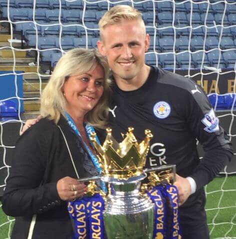 Bente Schmeichel with her son Kasper Schmeichel.